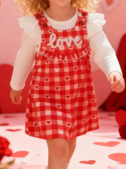 Children's Ruffled Bodysuit and Gingham Dress Set with Headband - Farnelli