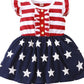 Striped & Stars Ruffled Round Neck Cap Sleeve Dress - Farnelli
