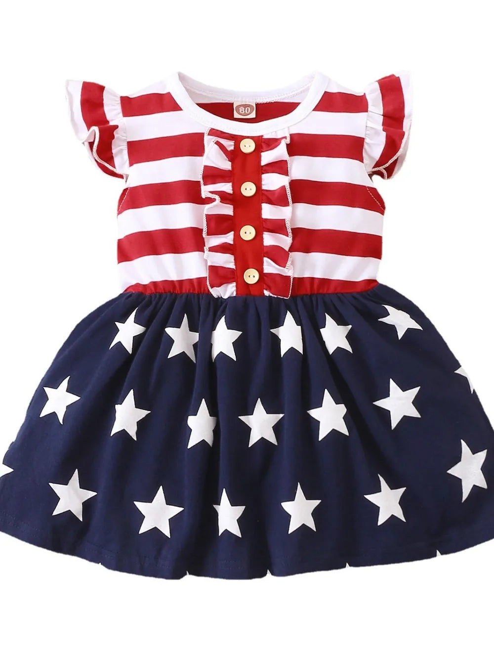 Striped & Stars Ruffled Round Neck Cap Sleeve Dress - Farnelli