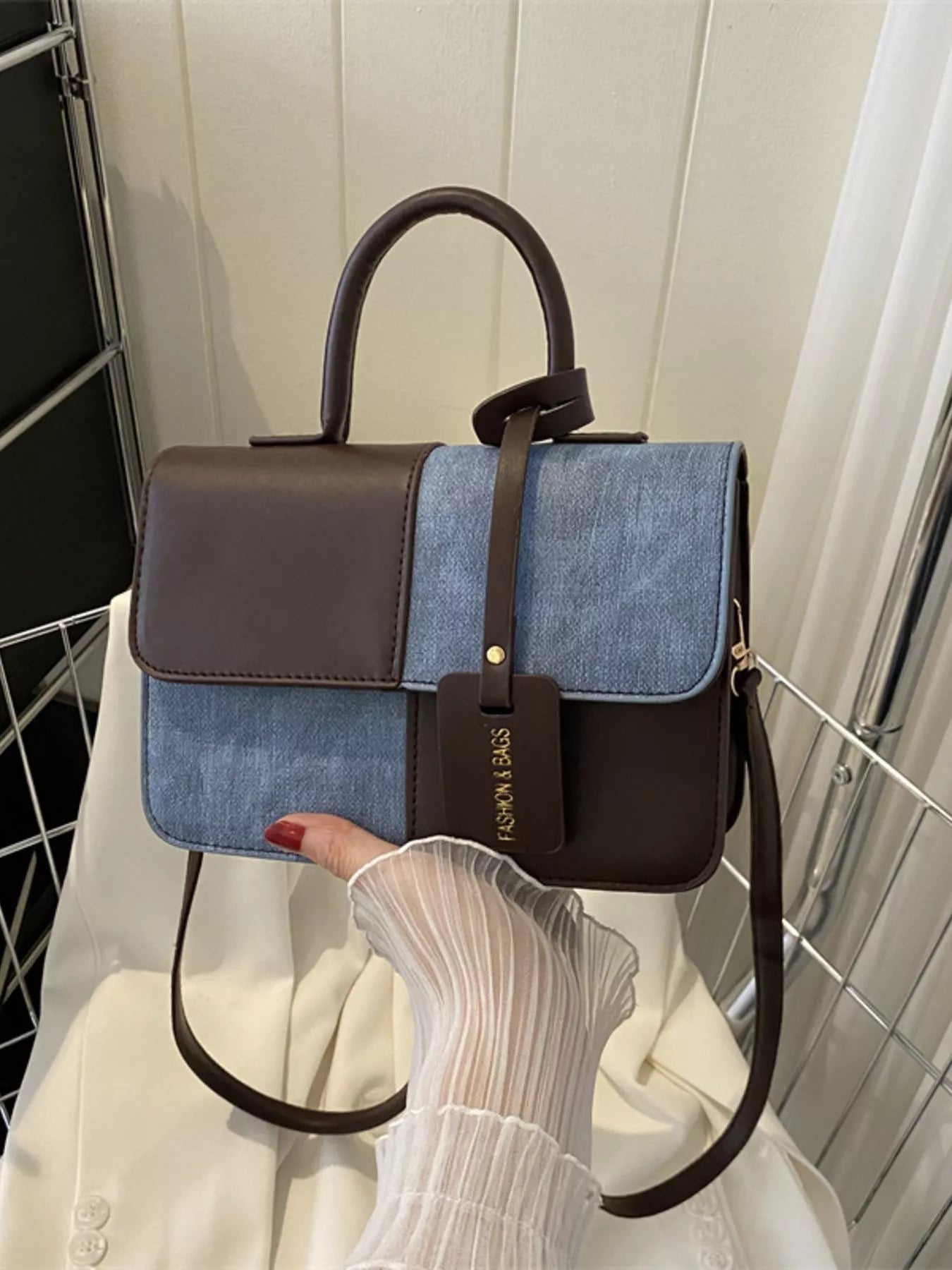 Two-Tone PU Leather Crossbody Bag - Farnelli