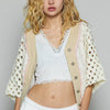 POL Button Down V-Neck Jacket with Printed Woven Patchwork - CREAM MULTI