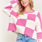 ADORA Plus Size Comfy Checkered Colorblock Sweater Top - Farnelli
