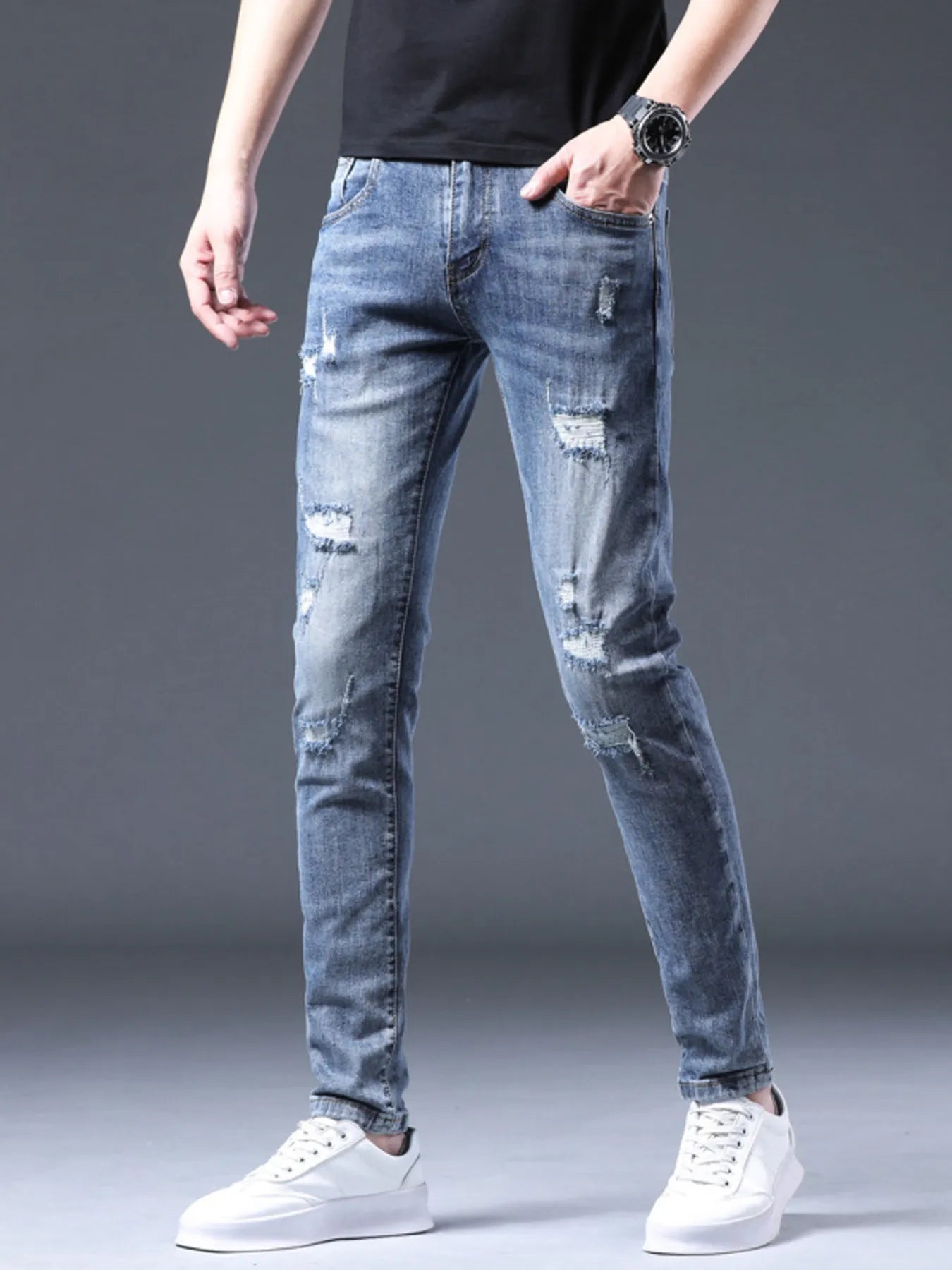 Men's Distressed Slim Fit Ripped Jeans - Farnelli