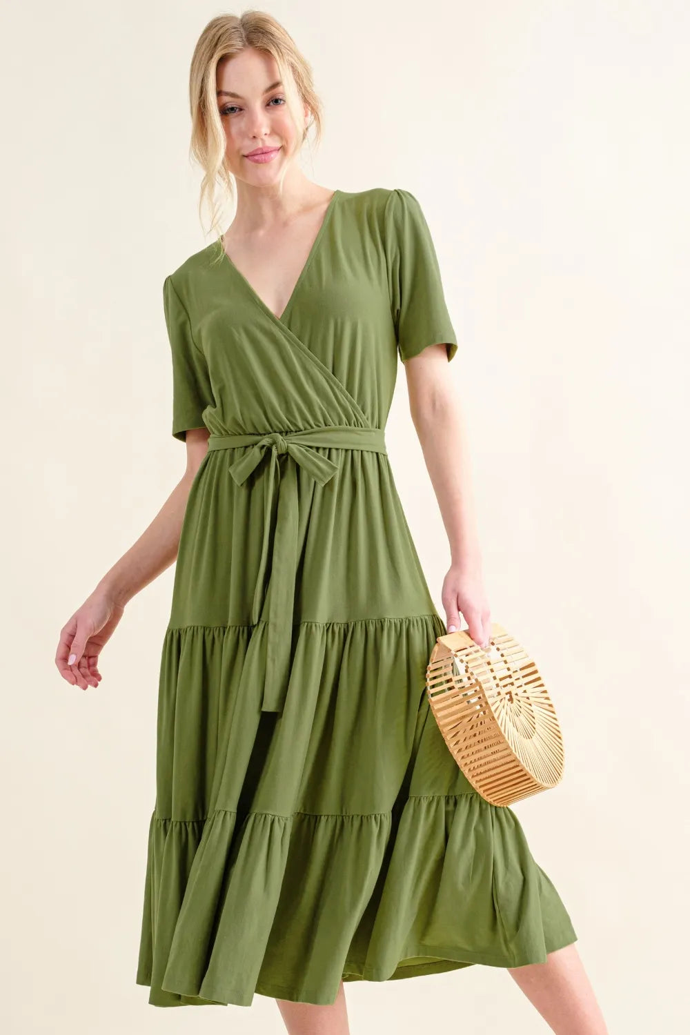 And The Why Soft Short Sleeve Tiered Midi Dress - Farnelli