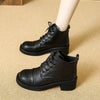 Round Toe Block Heels Boots - Black