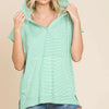 Culture Code Full Size Striped Short Sleeve Hooded Top - Candy Green