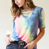 BiBi Tie-Dye V-Neck Short Sleeve T-Shirt - CHARCOAL TIEDYE
