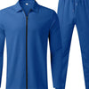 Men's Full Size Zip Up Top and Pants Set Plus Size - Royal Blue