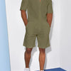 Men's Full Size Casual Short Sleeve Shirt and Shorts Matching Set Plus Size - Army Green