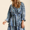 Umgee Tie Dye Ruffled Layered Dress with Elastic Waistband - BLUE / GREY