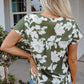 Floral Split Neck Short Sleeve Blouse - Farnelli