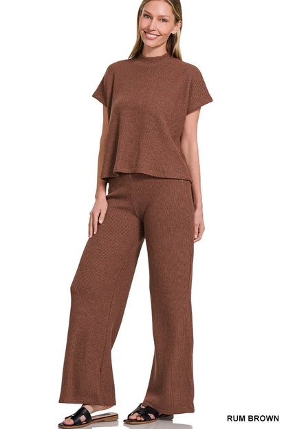 Zenana Sweater Boxy Top & Long Pants Set - Farnelli