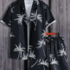 Men's Full Size Palm Print Button Up Shirt and Shorts Set Plus Size - Black