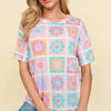 Haptics Flower Print Round Neck Short Sleeve T-Shirt - Oatmeal/Teal/Orange