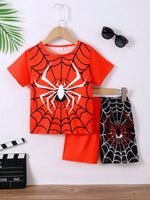 Children's Spider Round Neck Short Sleeve T-Shirt and Pants Set - Farnelli