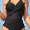 Crisscross Halter Neck One-Piece Swimwear - Black
