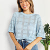 Mandy Ribbed Trim Round Neck Knit Top - Light Blue