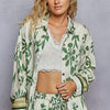 POL Button Down Floral Long Sleeve Shirt - IVORY/GREEN FLORAL