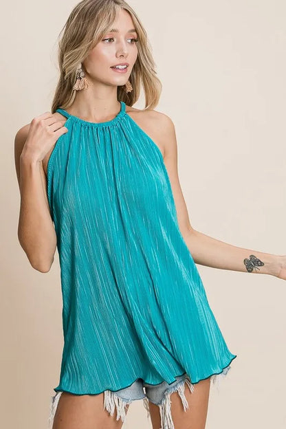 BiBi Pleating Knit Halter Neck Top - Farnelli