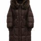 Lauren Genuine Fur Trim Down Fill Coat in Chocolate