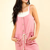 VERY J Half Button Drawstring Sleeveless Romper - Blush