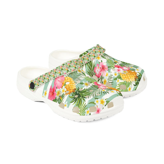 Tropical Print EVA Foam Rubber Shoes, Comfortable Summer Footwear, Beach Sandals, Garden Clogs, Casual Outdoor Shoes
