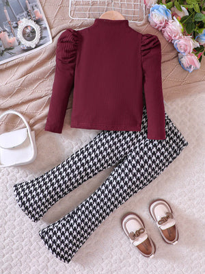 Children's Long Sleeve Top & Houndstooth Pants Set - Farnelli