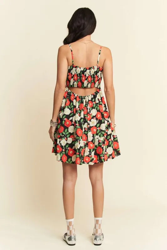 Davi & Dani Floral Scalloped Cutout Back Mini Dress - Farnelli