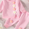 Children's Textured Flower Top and Pants Set - Pink