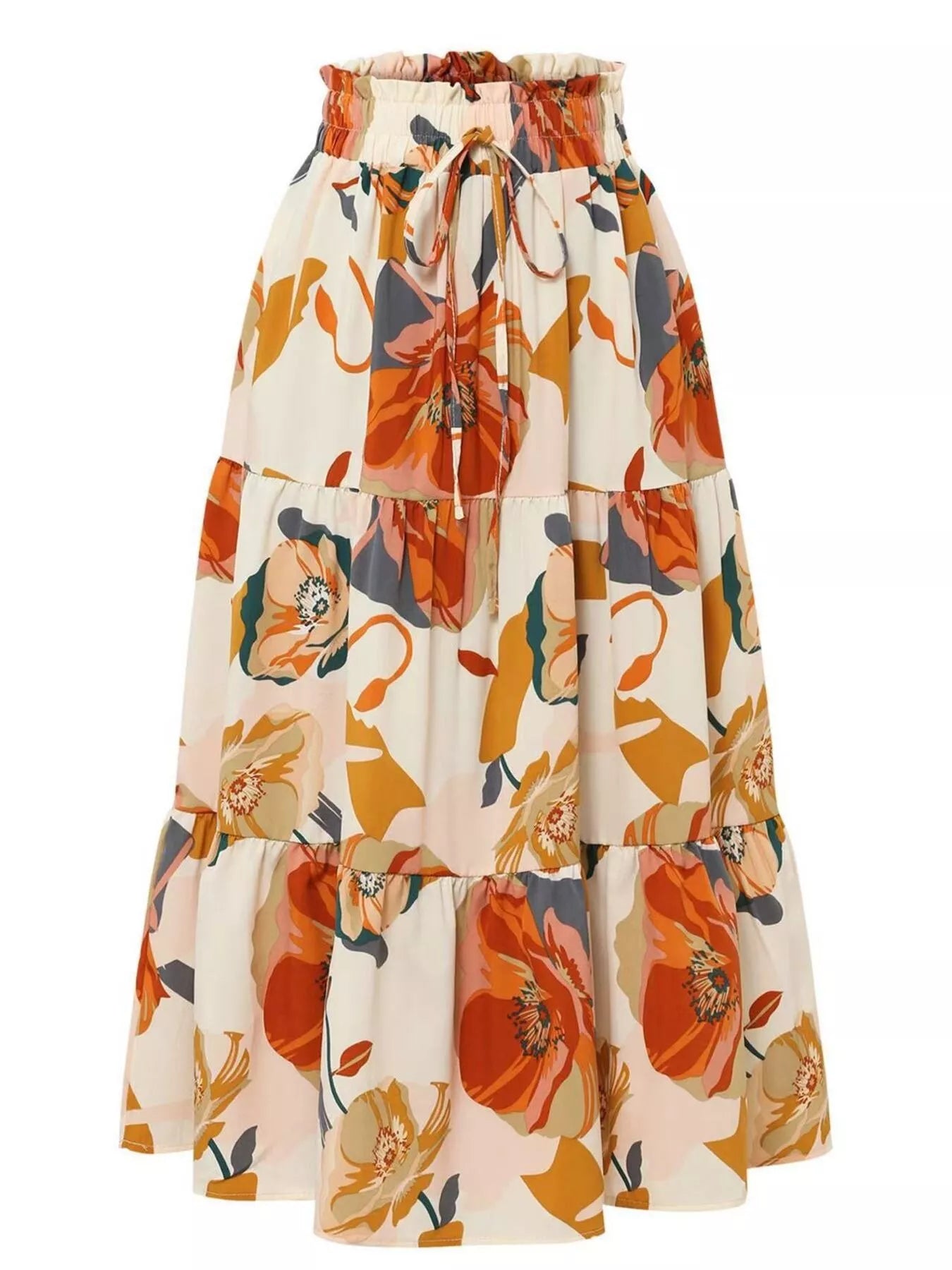 Full Size Floral Print Tiered Skirt Plus Size - Farnelli