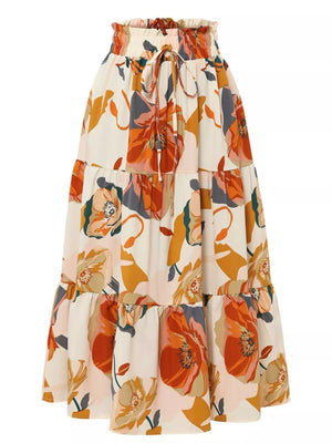 Full Size Floral Print Tiered Skirt Plus Size - Farnelli