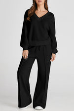 V-Neck Long Sleeve Top and Pants Active Set - Farnelli