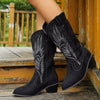 Point Toe Block Heels Boots - Black