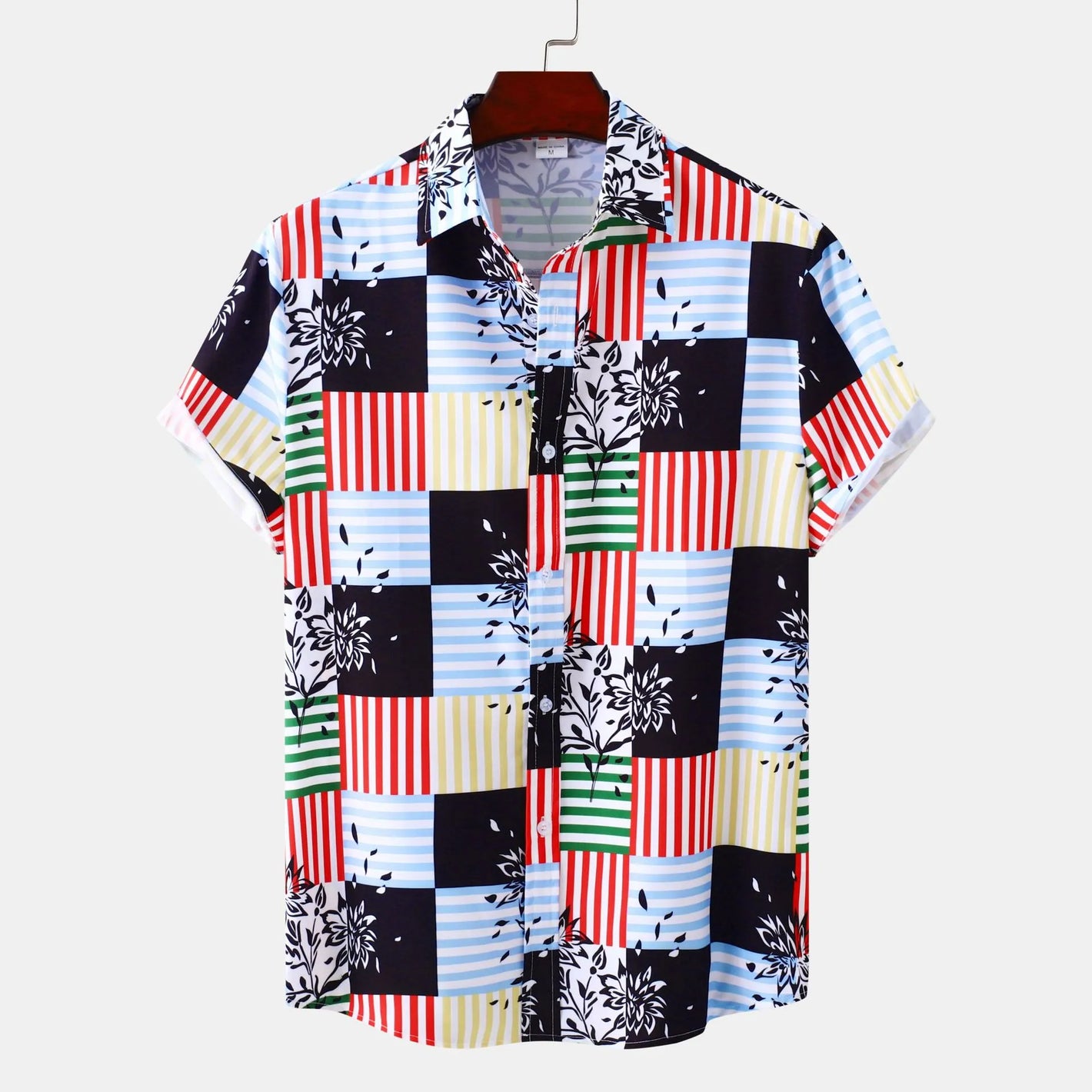 Men's Plus Size Color Block Striped Button Up Casual Shirt - Farnelli