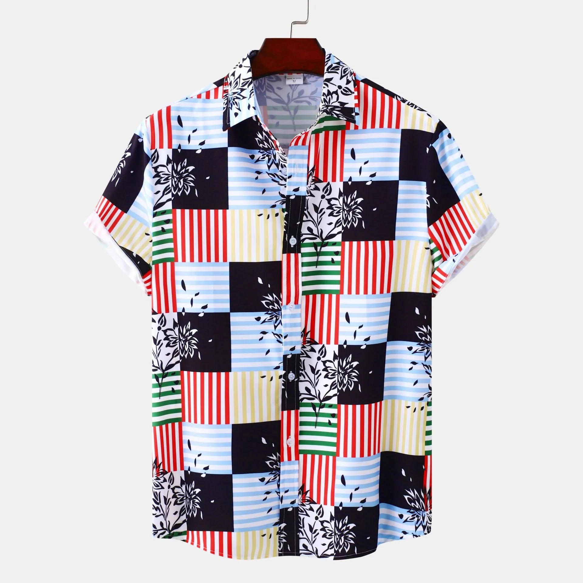 Men's Plus Size Color Block Striped Button Up Casual Shirt - Farnelli