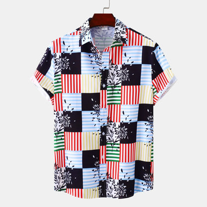 Men's Plus Size Color Block Striped Button Up Casual Shirt - Farnelli