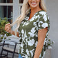 Floral Split Neck Short Sleeve Blouse - Farnelli