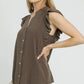 Umgee Linen Ruffle Sleeve Button-Down Shirt - Farnelli