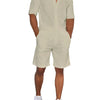 Men's Full Size Casual Short Sleeve Shirt and Shorts Matching Set Plus Size - Khaki