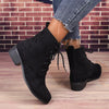 Lace Up Block Heels Boots - Black