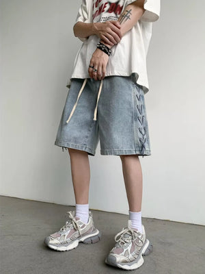 Men's Full Size Drawstring Loose Fit Denim Shorts Plus Size - Farnelli
