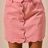 SO ME Vintage Wash Scallop Edge Denim Mini Skirt - PINK