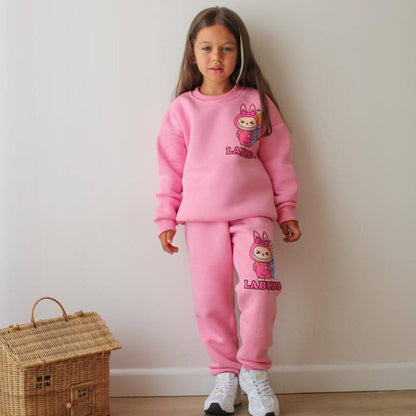 La-Bu-Bu Pink Girls Joggers Set-0