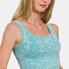 Zenana Washed Ribbed Scoop Neck Wide Strap Tank - ICE BLUE