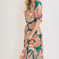 Umgee Full Size Printed Notched Puff Sleeve Midi Dress Plus Size - Farnelli