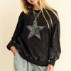 Davi & Dani Stud Star Patch Acid Washed Sweatshirt - Black