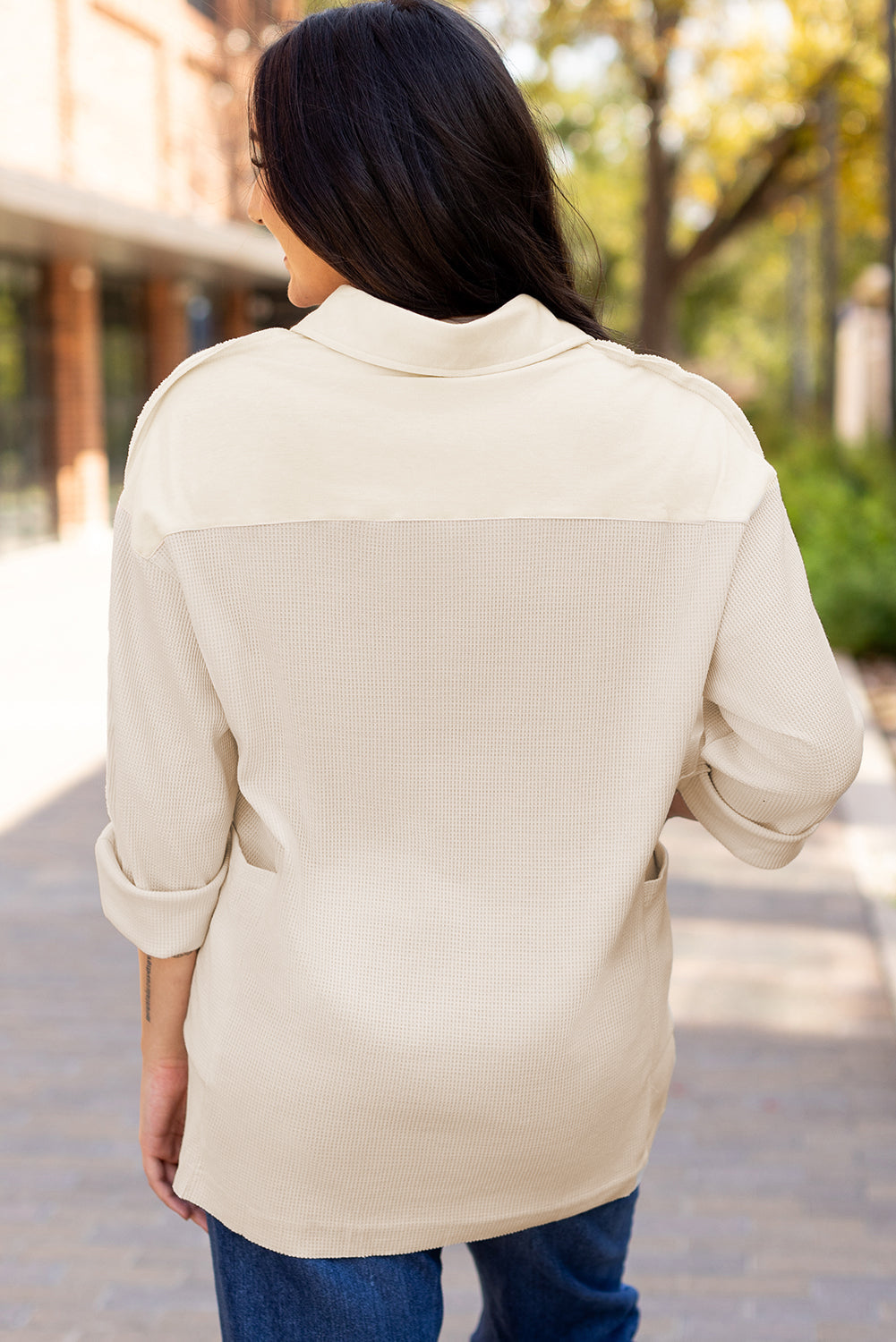 Arianna Waffle  Half Button Top. - Farnelli