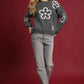 Umgee Round Neck Sweater with Floral Accents - Farnelli