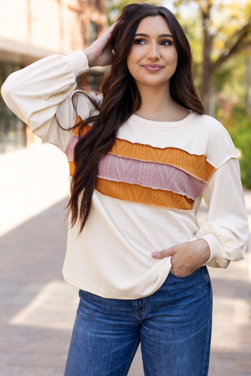 Ember Exposed Seam Knit Patchwork Top - Farnelli