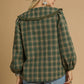 Umgee Full Size Plaid Ruffle Collar Blouse Plus Size - Farnelli